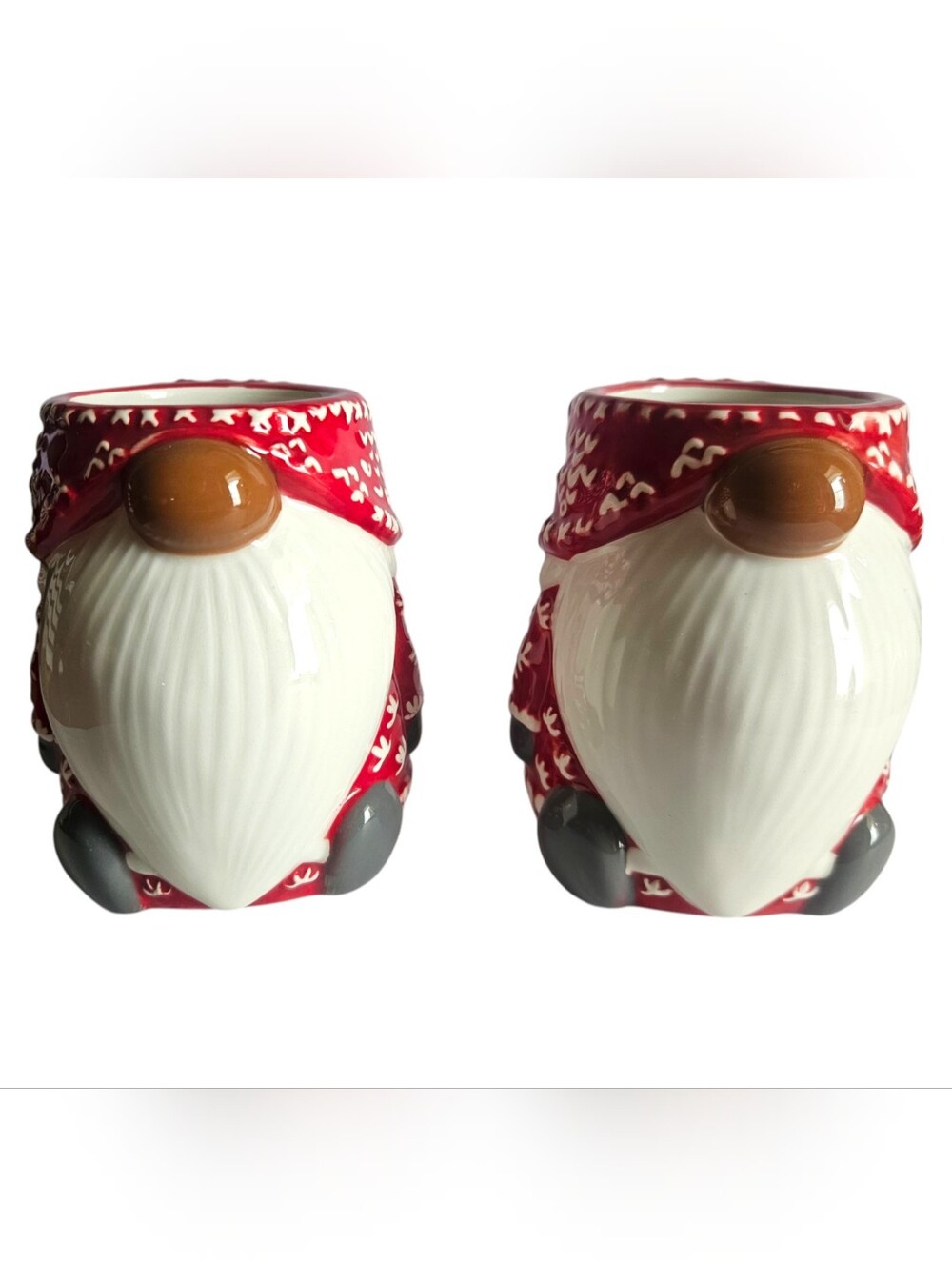 Pottery Barn Red & White Christmas Gnome Mugs Set of 2